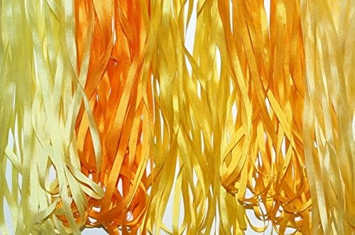 Yellow Orange Tones 4mm 100% Pure Silk Ribbon, 5 Spools (10 Meters Each) - size: 4 MM