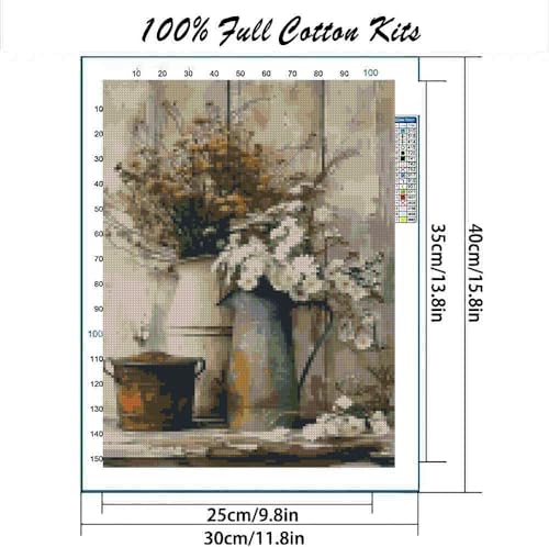 MYBISYMQQ Flower Stamped Cross Stitch Kits, DIY Flowers Cross Stitch Ornament Kits for Adults Beginners, Counted Embroidery Needlepoint Kits Home Decor Cross Stitch Patterns 15.7x11.8 inches - color: D017