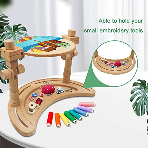 Adjustable Embroidery Hoop Stand – Rotatable Wooden Cross Stitch, Needlepoint & Punch Needle Holder for DIY Sewing