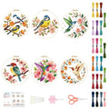 BEUNITONE 6 Set Embroidery Kit for Beginner Adults, Hummingbird & Flower Cross Stitch Set with Stamped Pattern Hoops Threads Cloth Needles, Embroidery Starter Kit for Home Decoration and Gifting - style: Flower Bird