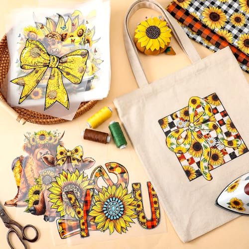 Tellingyou 36 Sheets Highland Cow Iron on Transfers Sunflower Iron on Patch - style: Sunflower