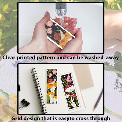 ACRNIGHEET 6PCS Stamped Cross Stitch Bookmark Kit for Beginners Mushroom - style: Mushroom Patterns