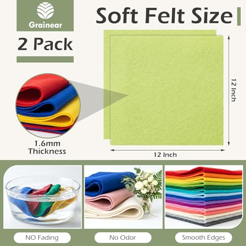 Apple Green Soft Felt Sheets for Crafts, 12" x 12", 1.6mm Thick, 2 Pcs - color: Apple Green
