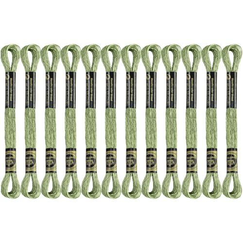 12 Skeins Embroidery Floss, Olive Metallic Embroidery Thread Polyester Cross-Stitch Threads for Hand Embroidery String Art DIY Creation - color: Olive