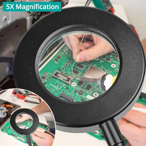Woputne Desk Lamp 5X Magnifying Glass with Light Clamp Light for Reading - size: Black-1 Piece-5X Magnifier-With Adapter