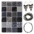 24 Grid Black Glass Seed Bugle Tube Beads Kit for Jewelry Making DIY Craft - color: black, size: 24 Grid
