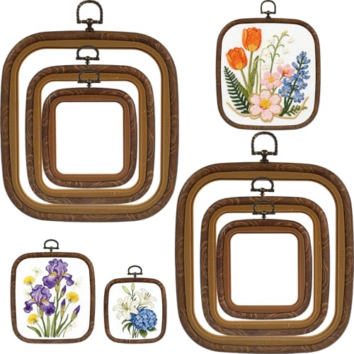 BrightRow 6 Pcs Large Embroidery Hoop Set Decorative Imitated Wood Display Frame Cross Stitch Hoop Ring for Art Craft DIY Sewing and Hanging Ornaments Decor(Square,10+13+18.5 cm) - size: 10+13+18.5 cm, style: Square