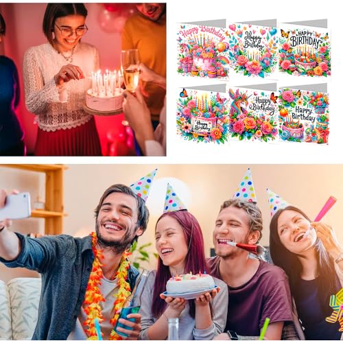 ACSAUMMY Diamond Art Happy Birthday Cards, 6 Pack 5D Diamond Greeting Cards Kits for Adults DIY Diamond Art Birthday Cards with Envelopes Birthday Gifts for Families, Friends, Partners - color: Happy Birthday-6pcs