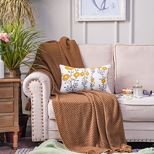 ARTMAGIC Yellow Lumbar Pillow Cover Embroidered Boho Flower Cushion Covers - color: Yellow 01, size: 20" x 12" (Pack of 1)