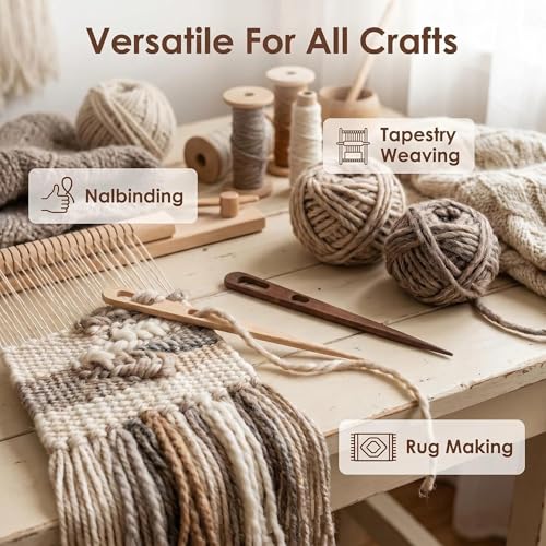 Leewoth 6pcs Nalbinding Needle, Wood Multipurpose Large Two-Eyed Yarn Needles for Weaving/Knitting Handmade Binding Tool