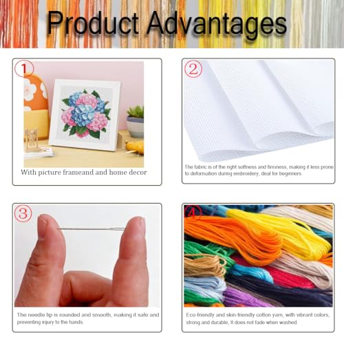 Hydrangea Stamped Cross Stitch Kits for Adult Beginner with Wooden Frame - color: Hydrangea Cross Stitch with Framed