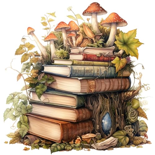 Moohue Stamped Cross Stitch Kits for Adults 14CT Pre Printed Cross Stitch Kits for Beginners (Magic Books and Mushrooms) - color: Magic Books and Mushrooms