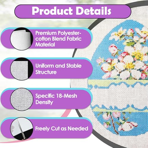 8PCS 18 Mesh Needlepoint Canvas, 8" x 8" Blank White Canvas