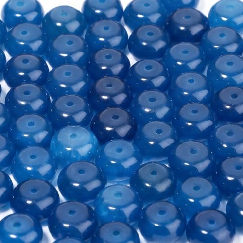 5x8mm 100Pcs Natural Deep Blue Chalcedony Rondelle Beads for Jewelry Making Loose Spacer Abacus Disk Beads Gemstone for Bracelets Necklace DIY Crafts - color: Deep Blue Chalcedony