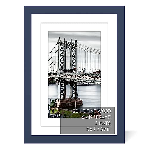 9x12 Solid Wood Picture Frames - Display 6x8 or 5x7, 9x12 Frame, Poster Photo Frame Art with 2 Mats for Wall or Table Mounting (Jazz Blue) - color: Jazz Blue, size: 9x12 inch