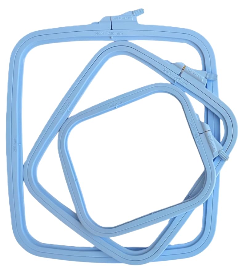 Nurge Square Embroidery Hoop - Plastic Cross Stitch Frame for Needlepoint & Embroidery - Adjustable Craft Hoop - Blue - Set of 3 - color: Blue, size: Multiple Sizes (Set of 3)