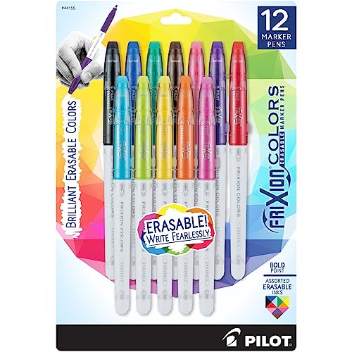 PILOT Pen FriXion Colors Erasable Marker Pens, Assorted Color Inks, 12-Pack - size: 12 Count (Pack of 1)