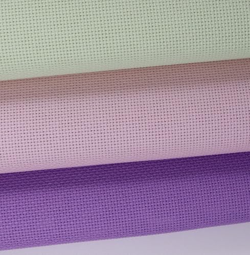 KCS 3 pc of 15" x 18"(38cmx45cm) Counted Cross Stitch Cotton Aida Cloth Needlework Rolled Fabric Box,18CT,Lavender+Pink+Light Green - color: Lavender+pink+light Green, size: 18CT