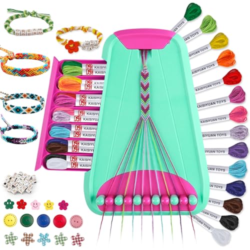Maynacs Friendship Bracelet Making Kit for Girls 8-12, 28 Pre-Cut Threads - color: Green/Rose