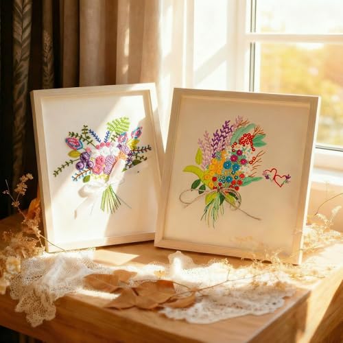 Culberta Embroidery Kit for Adults Beginner, Needlepoint Kits, Cross Stitch Craft Set with HD Video Tutorials, Hand DIY Art Supplies for Gifts (B) - color: Love bouquet