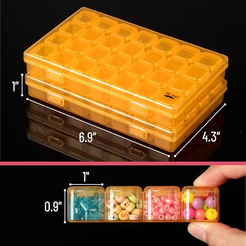 Mr. Pen- Bead Storage Containers, 28 Grids, 2 Pack, Transparent Orange - color: Transparent Orange, size: 2 Pack-56 Pcs(6.8"x4.4"x1")