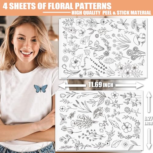 Patemby Embroidery Pattern Water Soluble Embroidery Stabilizers, Stick and Stitch Embroidery Paper Wash Away with Pre-Printed Pattern Designs Stencils Transfers for Hand Sewing Lover Beginner - color: Floral, Pack of 2