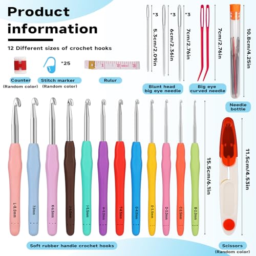 Mayboos 12 Sizes Crochet Hook Set 2.0mm~8.0mm, 53 Pack Crochet Hooks - size: 12 Sizes