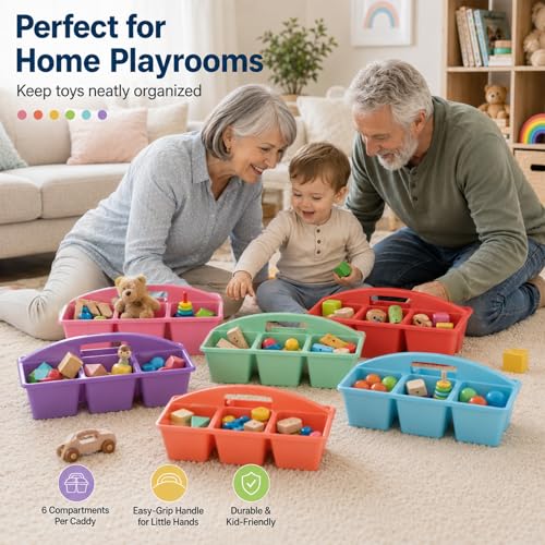 6 Pack Classroom Caddy with Handle, 6 Compartment (Rainbow) - color: Rainbow