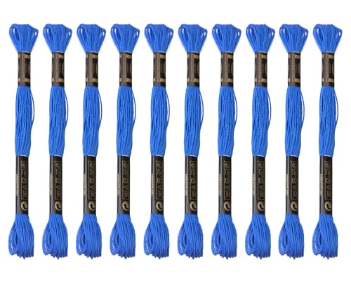 12 Skeins Embroidery Cotton Floss of 8.75yds for DIY Embroidery, Blue - color: Blue