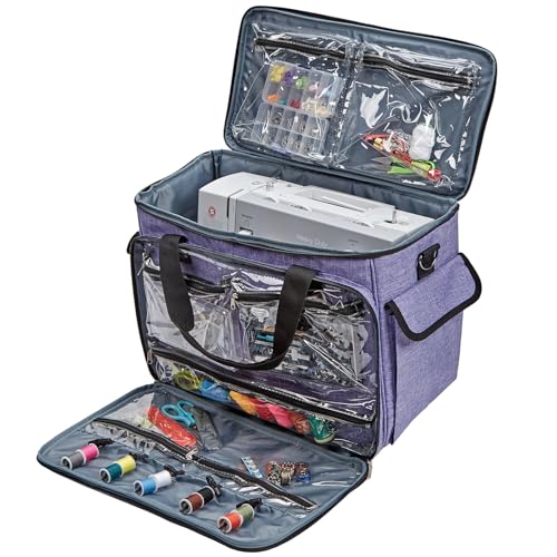 HOMEST Deluxe Sewing Machine Case with Wheels, Rolling Trolley Tote - color: Purple, size: Sewing Machine Bag Style W