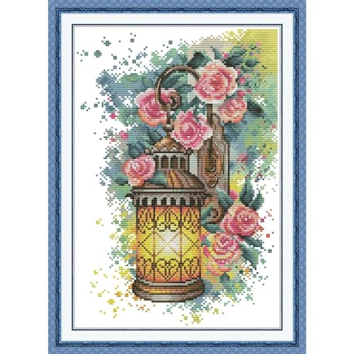 ITSTITCH Stamped Cross Stitch Kits - Full Range of Embroidery Patterns for Beginners or Adults,14 CT 2 Strands DIY Counted Needlepoint Arts Craft-Rose Wall Sconce 10.6×14 inch - color: Rose Wall Sconce