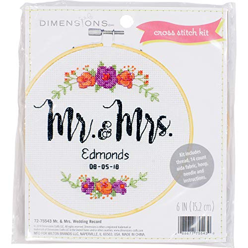 Dimensions 72-75543 Arts and Crafts Mr. and Mrs. Counted Cross Stitch Kit for Beginners, 14 Count White Aida, 6''D - color: Mrs