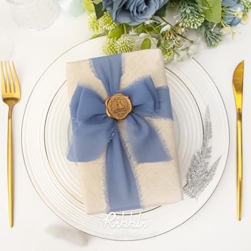 Ribbli Chiffon Ribbon 1.5 inch x 30 Yard Handmade Silk Ribbon,Light Blue/Baby Blue/Dusty Blue Fringe Chiffon Ribbon for Wedding Invitations, Bridal Bouquets Wrapping, Flower Arrangement Decoration - color: Lt.Blue/Baby Blue/Dusty Blue