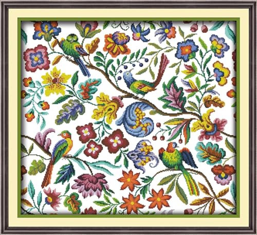 Rosyfoxes Cross Stitch Kits Stamped Full Range of Embroidery Starter Kits for Beginners DIY - Printed kit Birds' Twitter and Fragrance of Flowers (5)(Printed) 14CT23.2×21.7inches - color: Birds' twitter and fragrance of flowers (5)(printed)14CT23.2×21.7in