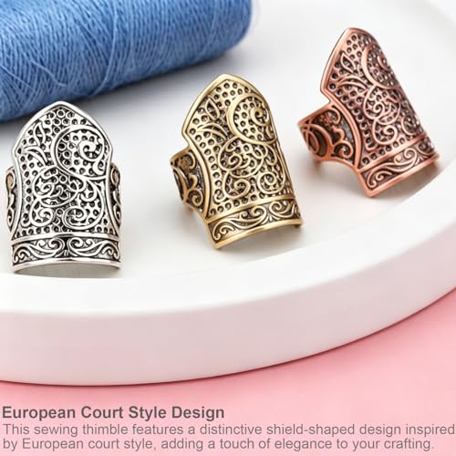 Elegant European Court Style Shield-Shaped Copper Sewing Thimble Finger Protector - Excellent for Hand Embroidery, Cross Stitch, Knitting, and Quilting (Silver) - color: Silver