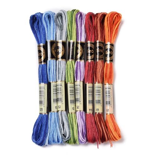8 Skeins 8 Colors 6-Ply Polyester Embroidery Floss Cross Stitch Threads Segment Dyed Gradient Color for Jewelry Making Bracelet Stitching Craft Supply 0.5mm,Rainbow Color - color: 8 Skeins,rainbow Color