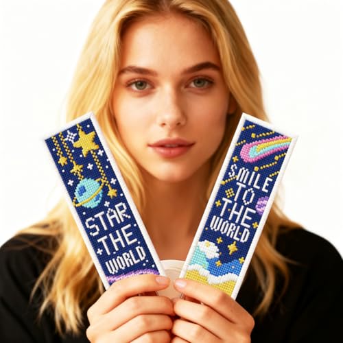 ORIGACH 6 Set Cosmic Space & Quotes Cross Stitch Bookmark Kit - style: Cosmic Space & Inspirational Quotes