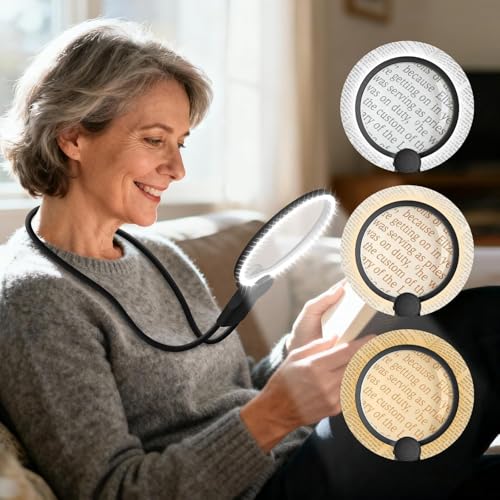 Hands-Free Magnifying Glass with Light, 5X Neck Magnifier for Close Work, Reading Small Print, Cross Stitch, Sewing & Crafts, Rechargeable Lighted Magnifier, Vision Aid for Seniors & Low Vision - size: 1000mAh Magnetic