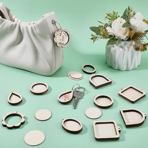 FINGERINSPIRE 12PCS Wood Mini Embroidery Hoops 6 Styles Blanched Almond Wooden Small Embroidery Hoops Wood Mini Cross Stitch Ring Frame for DIY Pendants Ornaments Crafts Jewelry Making