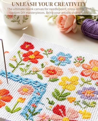 2 Pack 13-Mesh Needlepoint Canvas, 20" x 18" White Embroidery Blank Fabric for Cross Stitch & DIY Crafts