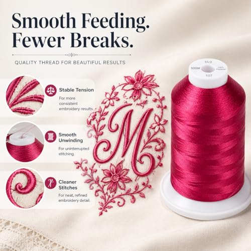 Simthread 5500Yds/5000M 40WT Polyester Embroidery Thread Dark Fuchsia 107 - color: Dark Fuchsia-107