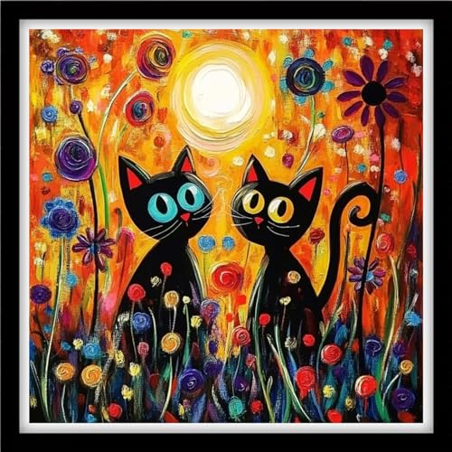 Fanxvivy Counted Cross Stitch Kits for Adults 11CT Unprinted Cross-Stitch Patterns Embroidery Kits Easy Cross Stitching Needlepoint Kits& Abstract Moon Cat 18x18 inch - color: DIY-craft41