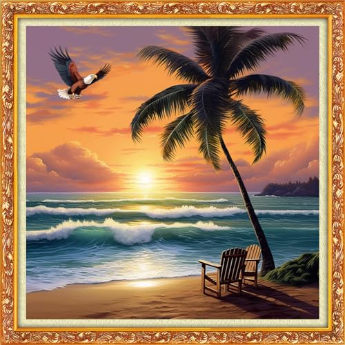 Funxvoot Stamped Cross Stitch Kits Beginners Full Range of Embroidery Kits for Adults 11CT Embroidery Patterns Needlepoint Kits Printed Cross Stitch Kits-Coconut Trees Seaside 18x18 inch - color: Craftsstyle06
