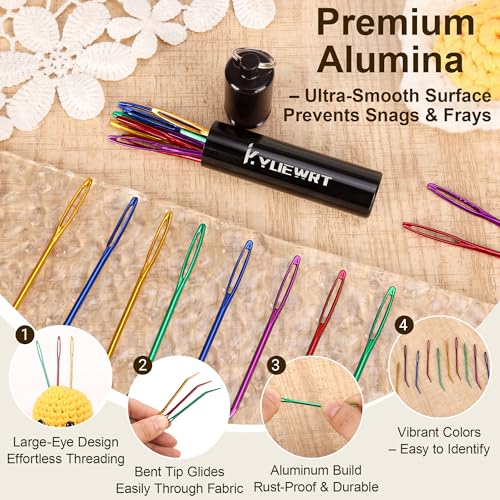 Premium Tapestry Needle & Weaving Needle Set for Crochet, Anodized 6063 Aluminum Bent Tip Yarn Needles with Portable Storage Tube for Crochet Finishing, Amigurumi & Knitting - size: 2.8 inches