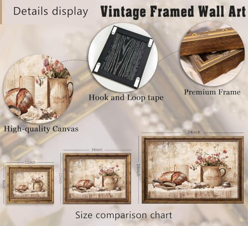 Gold Framed Vintage Kitchen Canvas Wall Art Farmhouse Rustic Cottage Sourdough Bread Still Life Paintings Pictures Wall Decor Posters Prints Artwork for Office Gallery Home Decoration - color: Bread, size: 11"L x 9"W