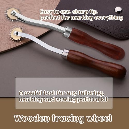 Luanrm Tracing Wheel Sewing Tool 2pcs 4mm Leather Needle Point 6.88in - color: Red-brown