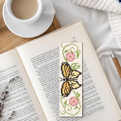 FREEBLOSS 6 Set Butterfly Cross Stitch Bookmark Kit Stamped Cross Stitch Kit Stamped Embroidery Bookmark with Instruction Cross Stitch Kits for Adults DIY Bookmark Kit 8.66''x3.14'' - style: Butterfly