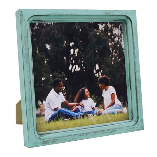 CVHOMEDECO. 8x8 Picture Frame Made of Solid Wood High Definition Glass Rustic Vintage Designs Small Photo Frame for Tabletop Display and Wall Mounting, Distress Blue - color: Distress Blue A, size: 8" X 8"