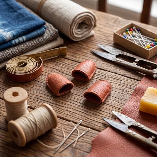 FineCheer 3 Pcs Leather Thimble for Hand Sewing Adjustable Finger Protector