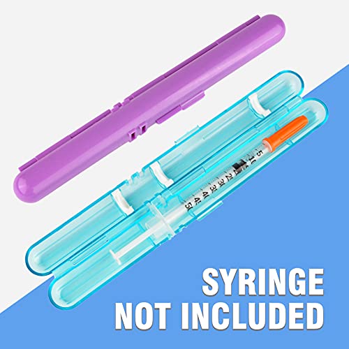 Insulin Travel Case for Syringes & Pens, Diabetic Syringe Holder Organizer - color: Light Blue Transparent+Solid Purple